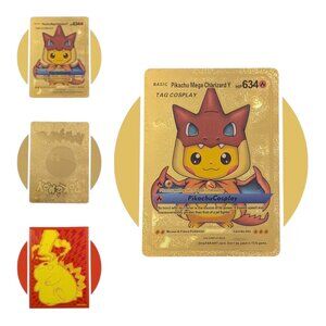 Novelty Pokemon Art Card (E10): Pikachu Mega Charizard No. 002, Gold Foil